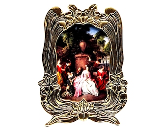 Marco de fotos de latón vintage para retratos, marco de metal ornamentado para fotos (con funda de plástico)