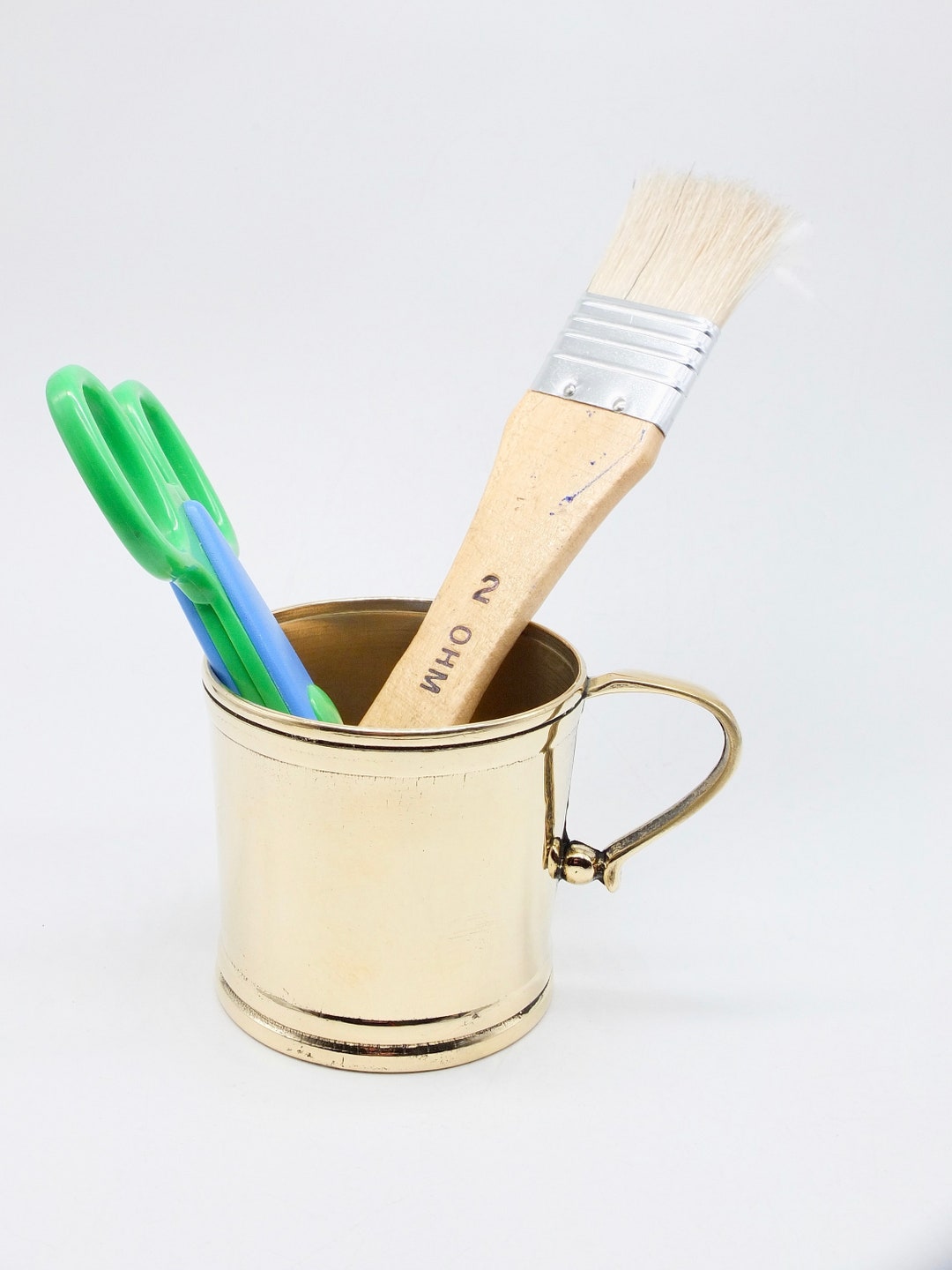 Vintage Brass Pencil Holder, Brass Cup, Tanker, Vintage Brass Beer Mug