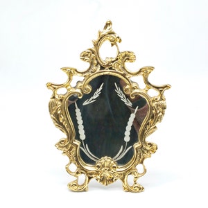 Vintage Brass Table Mirror, Bedroom or Entrance Mirror - Hollywood Regency Style, Vintage tabletop mirror,  brass mirror