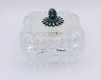 Vintage Italian Crystal and Sterling Silver Jewelry Box, Crystal Box