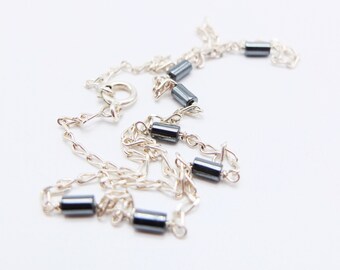 Vintage Sterling Silver and Hematite Stones Necklace