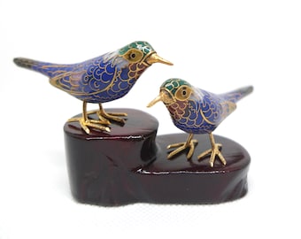 Figurine di uccelli cloisonné cinesi vintage: decorazioni per display in miniatura