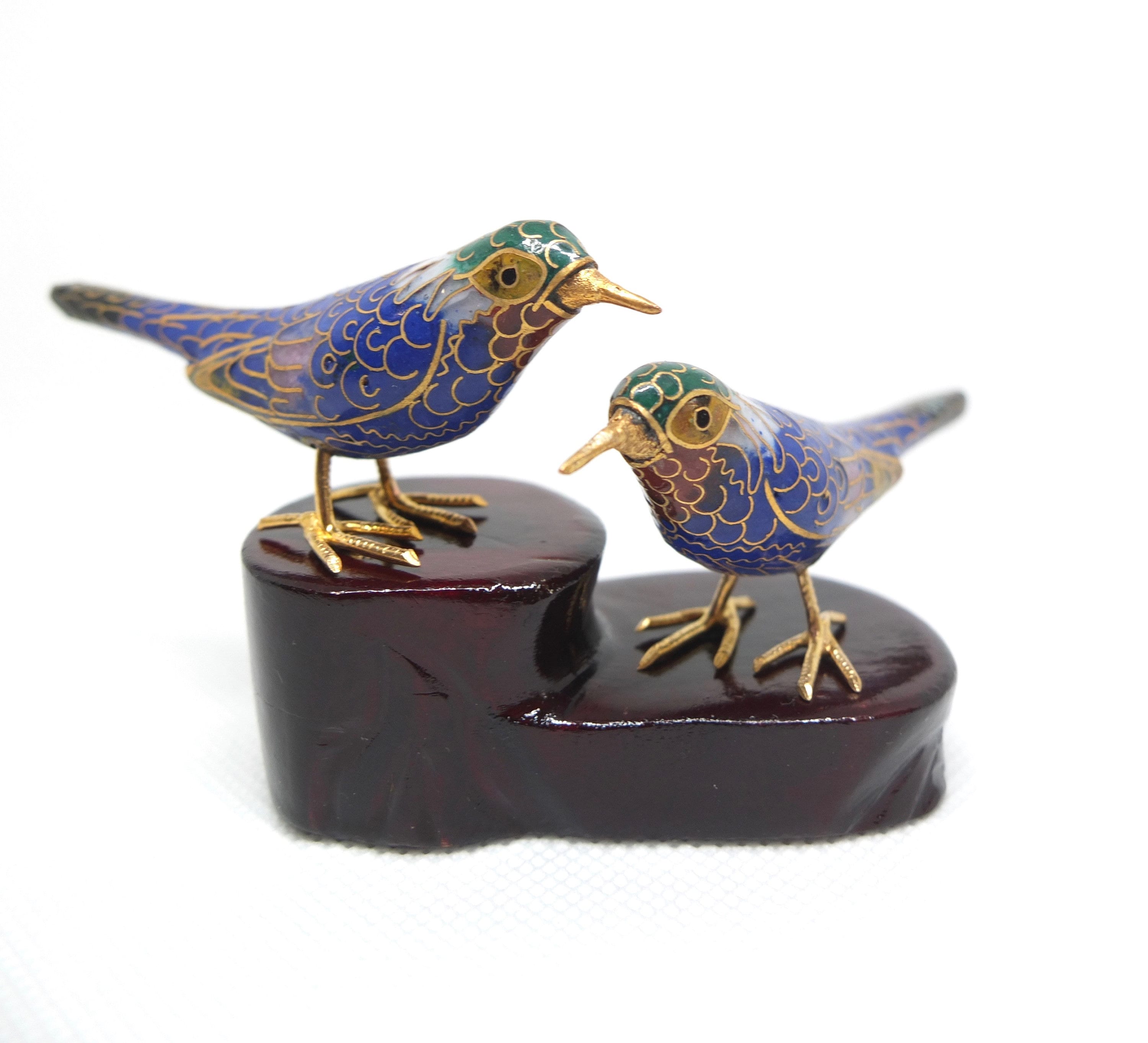 中国 鳥の置物　f2220212 Vintage Chinese Cloisonné Bird Figurines: Miniature Display Decor