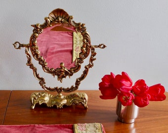 ANGEL, Vintage Tabletop Mirror, Vintage Brass Mirror, Vintage tabletop mirror,  brass mirror