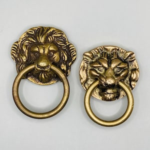 2 lion brass knobs, brass knobs, puller, drawer puller