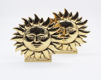 Vintage Pair of Brass Sun Bookends, Vintage Metal Bookends, Solid Brass Bookends, Vintage sun, offie décor, Portuguese Vintage