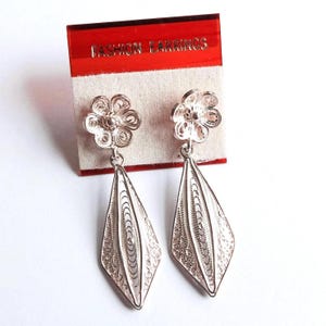 Vintage Sterling Silver Flowers Filigree Earrings