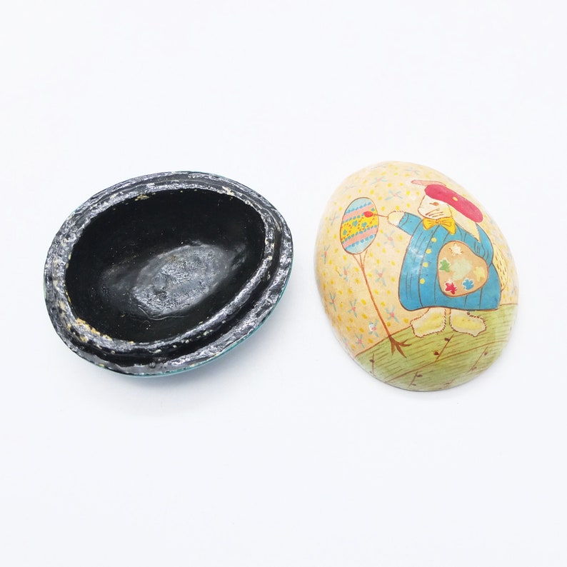 Antique Hand painted Egg Box, Easter Egg, Bunny Egg, Bunny Figurine image 4