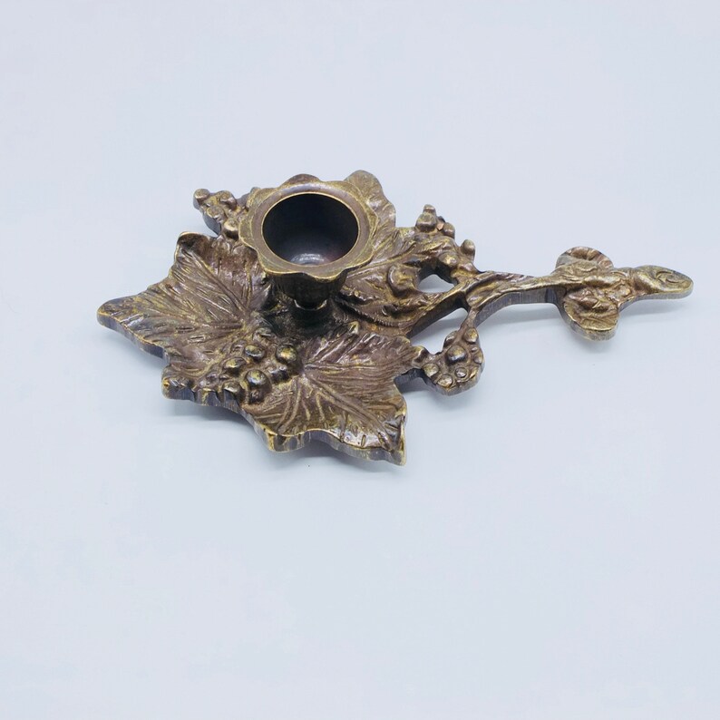 Vintage Brass Chamberstick Candle Holder Engraved Grapes Etsy