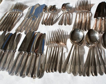 61 piece vintage  silver plate cutlery set/// European Cutlery