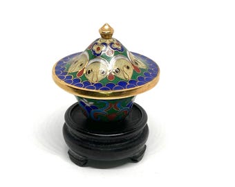 Vintage Cloisonné Ring Box, Asian Enamel Jewelry Holder