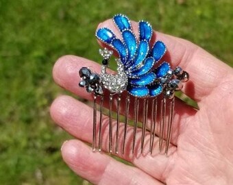 Silver Tone Peacock Hair Comb: Bridal, Prom Accessory - Etsy display picture 1