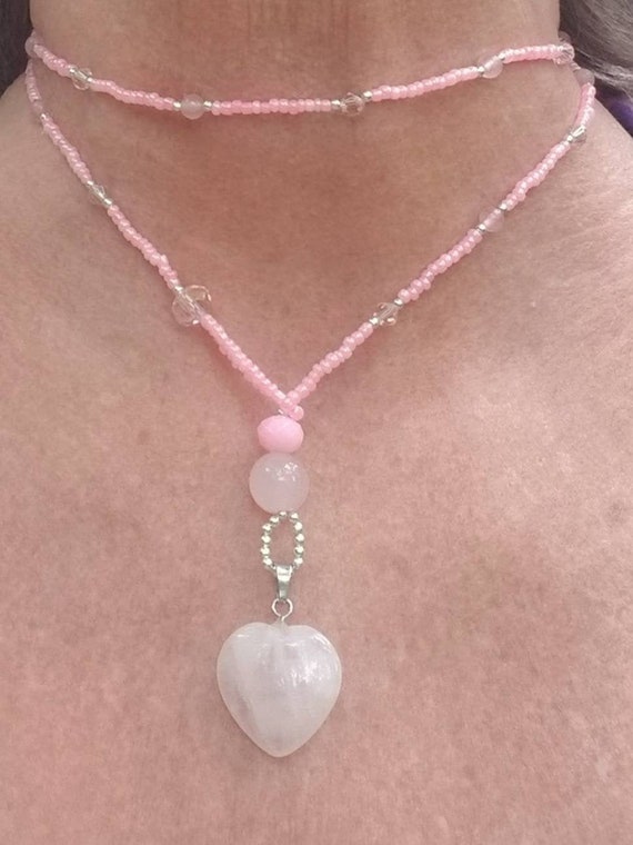 Rose Quartz Heart Choker Necklace 