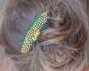 Bridal Green Hair Comb, Green Austrian Crystal Hair Comb