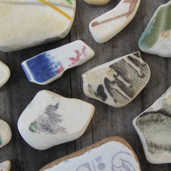 Genuine Sea Glass Pottery Pieces all with Designs or Color