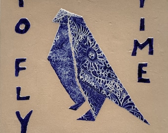 Hand-Painted Portuguese Tile | Cobalt Blue [TIME_TO_FLY] | XVII Century Azulejo Art | 14x14cm