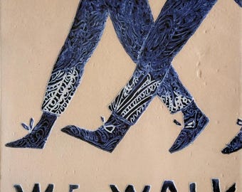 Hand-Painted Portuguese Tile | Cobalt Blue [WE WALK] | XVII Century Azulejo Art | 14x14cm