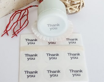 Thank You Stickers Cross Stitch Font, Transparent labels 1 inch circle stickers, Envelope Seals or Thank You Stickers