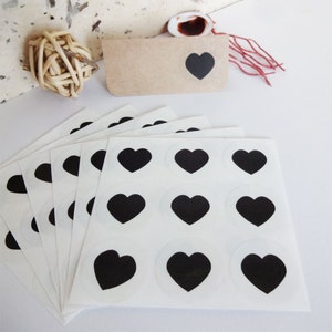 Black Heart Labels-envelopzegels, transparante labels cirkelstickers, dankbaarheidslabels hartstickers