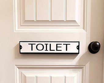 TOILET door sign, wood interior bathroom, powder room, farmhouse, retro, street sign style