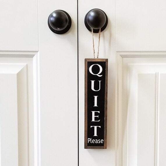 Quiet Please Wood Door Knob Hanging Sign Guest Room Office Etsy