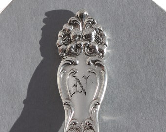 Monogram N, Spoon Keychain Spoon Key Ring Vintage Silver Plate Spoon Key Chain in the Tiger Lily Pattern with N Monogram