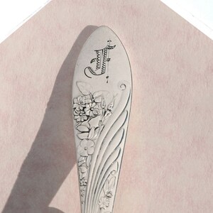 May include: Silver spoon with an ornate floral design and the letter "F" engraved on the handle.