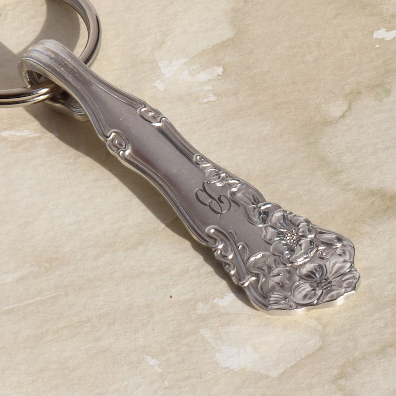 Spoon Keychain Spoon Key Ring Silverware Keychain Spoon Key Chain Berwick aka Diana Pattern Vintage Silverware B Monogram