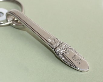 Spoon Handle Key Ring, Spoon Keychain, Spoon Key Chain, Upcycled Silverware, First Love, Monogram B, B Monogram Handmade Key Chain