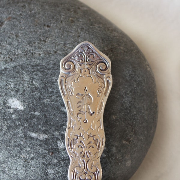 Upcycled Silverware Key Spoon Handle Key Ring Vintage Silver Plate Alhambra Pattern with R Monogram by Ogdenarthaus