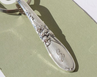 Spoon Keychain, Spoon Key Ring, Monogrammed Keychain, G Monogram, Spoon Key Chain, Vintage Spoon, White Orchid Pattern