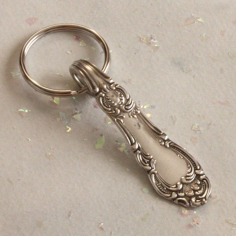 Spoon Key Ring Spoon Key Chain Silverware Keychain Spoon Keychain Silverware Keyring Vintage Silverware Vintage Spoon Loraine Pattern image 2