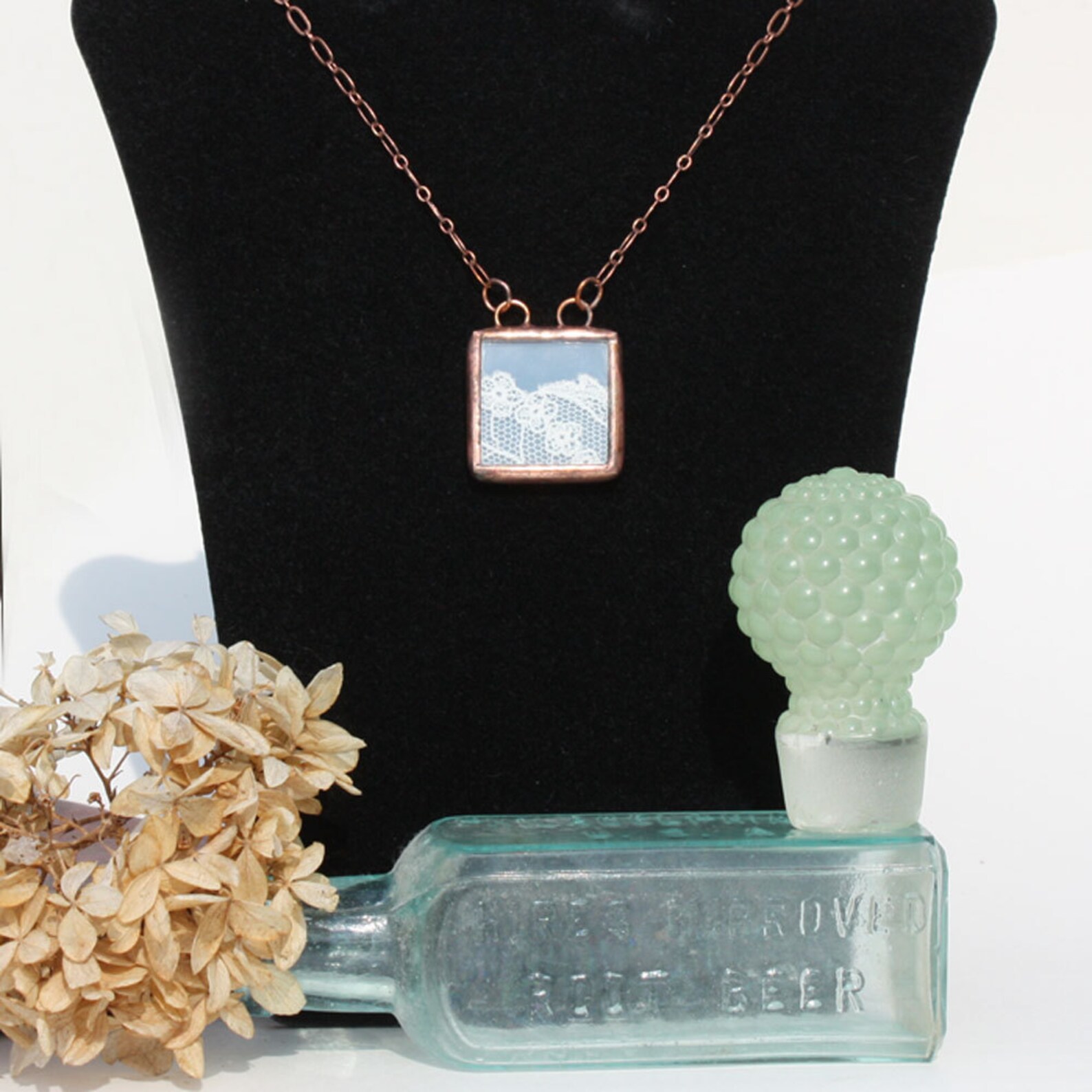 Soldered Lace Pendant Necklace Stained Glass Lace Necklace Etsy