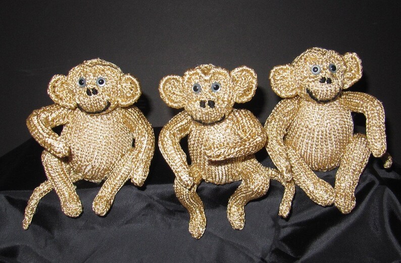 Knitting Pattern Only Digital Pdf Download 3 Wise Monkeys Toy Etsy