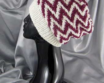 Instant Digital File pdf download knitting Pattern -  Zig Zag Stripe Slouch Hat pdf download knitting pattern