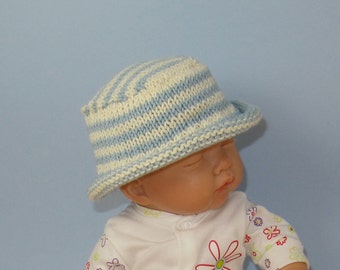Instant Digital File knitting pattern - Baby  and Child Roll Brim Stripe Bucket Hat pdf download knitting pattern.