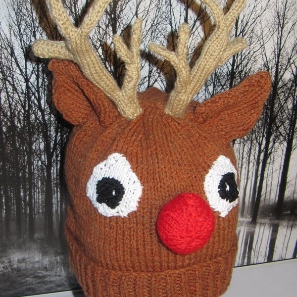 madmonkeyknits Rudoplh Reindeer Christmas Beanie Mütze Strickanleitung pdf - Instant Digital File pdf download Strickanleitung