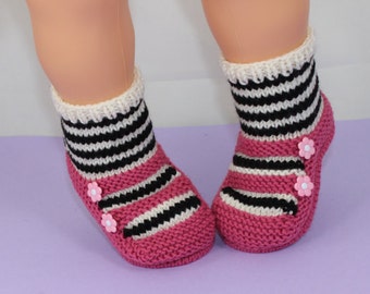 Instant Digital File pdf download knitting pattern - Children's Stripe Sock 2 Strap Slippers