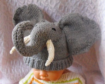 digital pdf file knitting pattern -madmonkeyknits Baby Big Ears Elephant Beanie Hat pdf download knitting pattern