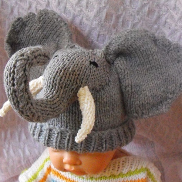 digital pdf file knitting pattern -madmonkeyknits Baby Big Ears Elephant Beanie Hat pdf download knitting pattern