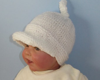 Digital pdf file knitting pattern only -  Baby Peak Cap Topknot Beanie hat  pdf download knitting pattern