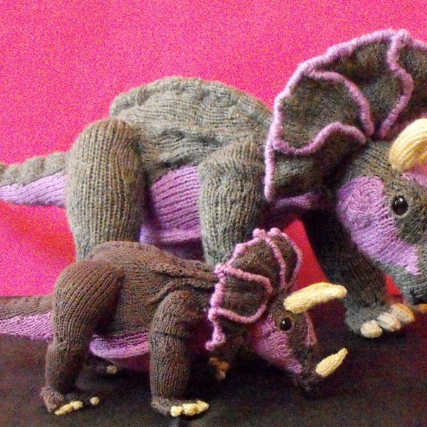 Fichier numérique pdf télécharger modèle de tricot Tracy Triceratops et bébé jouet dinosaures animal pdf télécharger modèle de tricot