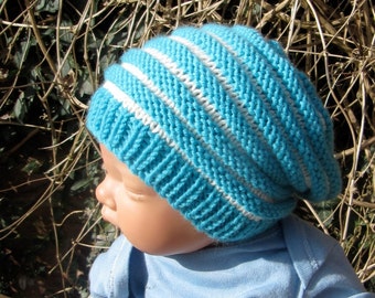 Digital pdf download knitting patten -Baby Stripe Slouch  Hat pdf knitting pattern