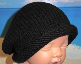 instant digital file pdf download knitting pattern-madmonkeyknits Baby Black Roll Brim Slouch Hat pdf knitting pattern