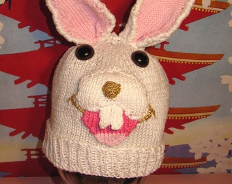 Instant Digital PDF File knitting pattern - Easter  Bunny Beanie Rabbit Hat pdf knitting pattern