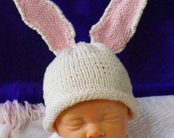 Instant Digital File PDF Download Baby Big Ears Bunny Beanie pdf knitting pattern - madmonkeyknits