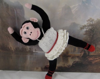 Digital pdf file knitting pattern-Prima Primate Ballerina toy monkey animal knitting pattern pdf download by madmonkeyknits