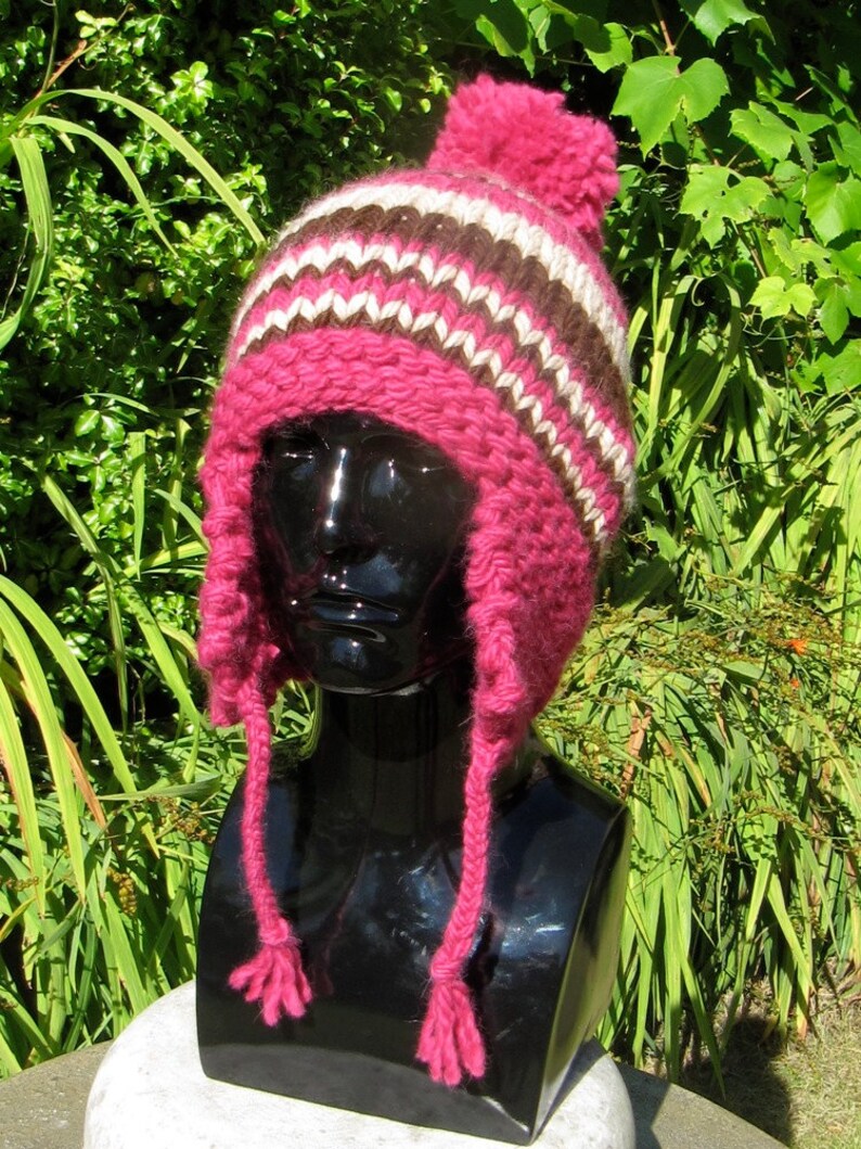 Digital file Pdf Download knitting pattern only Superchunky Stripe Peruvian Bobble Trapper Hat pdf download knitting pattern image 5