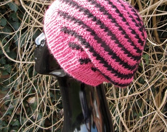 Instant Digital File pdf download Knitting Pattern -  Stripey Swirl Slouch Hat pdf download knitting pattern