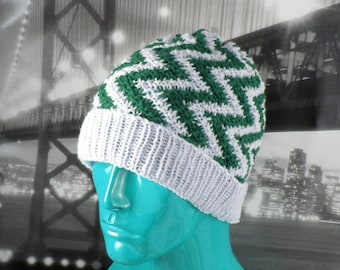 Instant Digital File pdf download knitting Pattern -  Zig Zag Stripe Beanie Hat pdf download knitting pattern